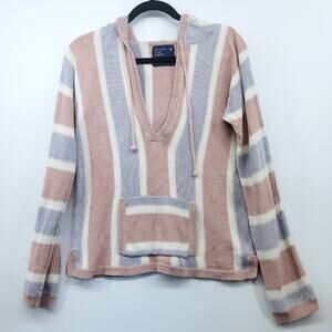 AEO American Eagle Outfitters Striped Beach Hoodie Baja Poncho M